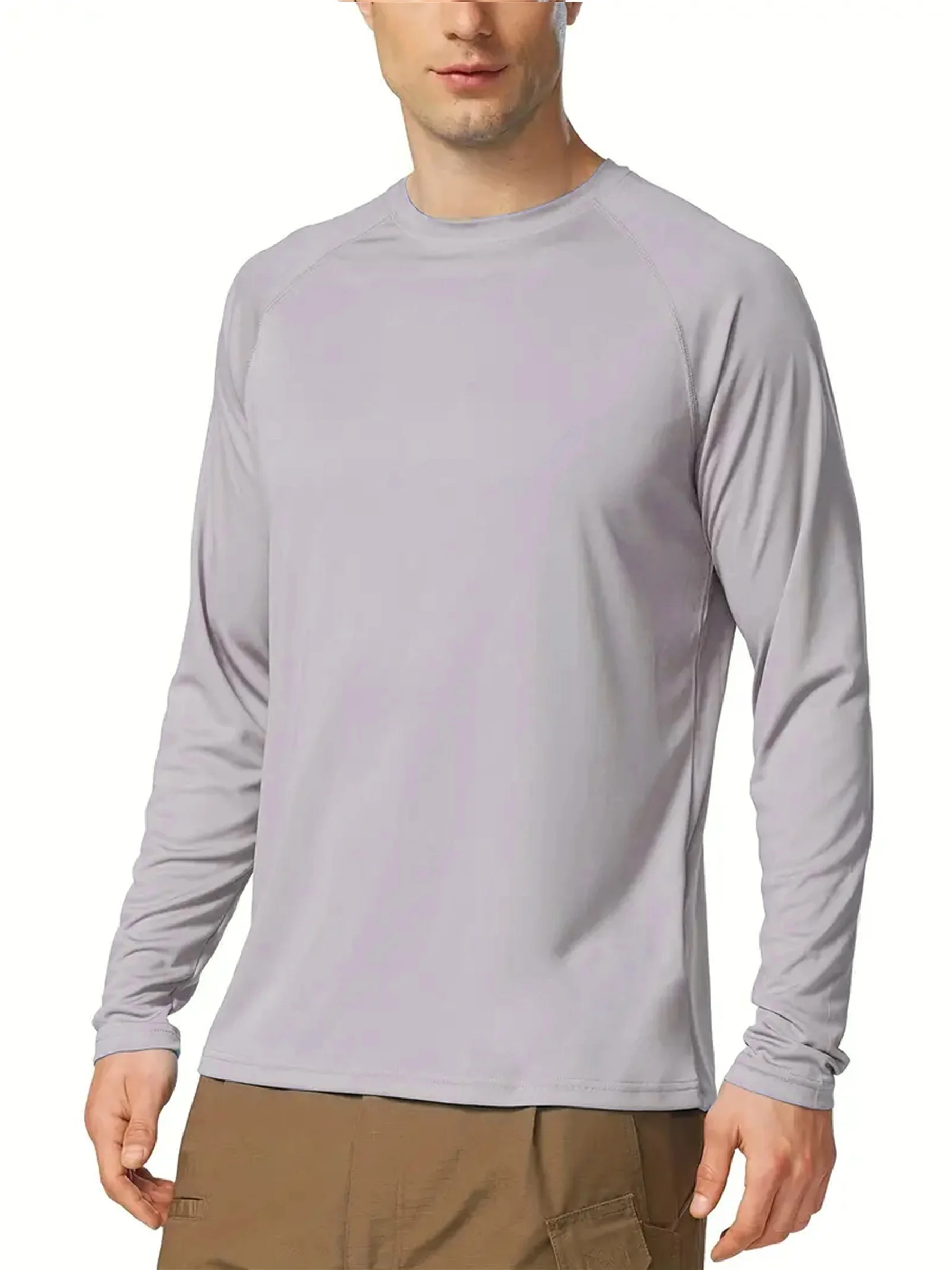 2026 Plus Size Men's Solid T-shirt Fashion Casual Long Sleeve Tees UV Sun Protection Tops For Outdoor/workout Men's Clothing