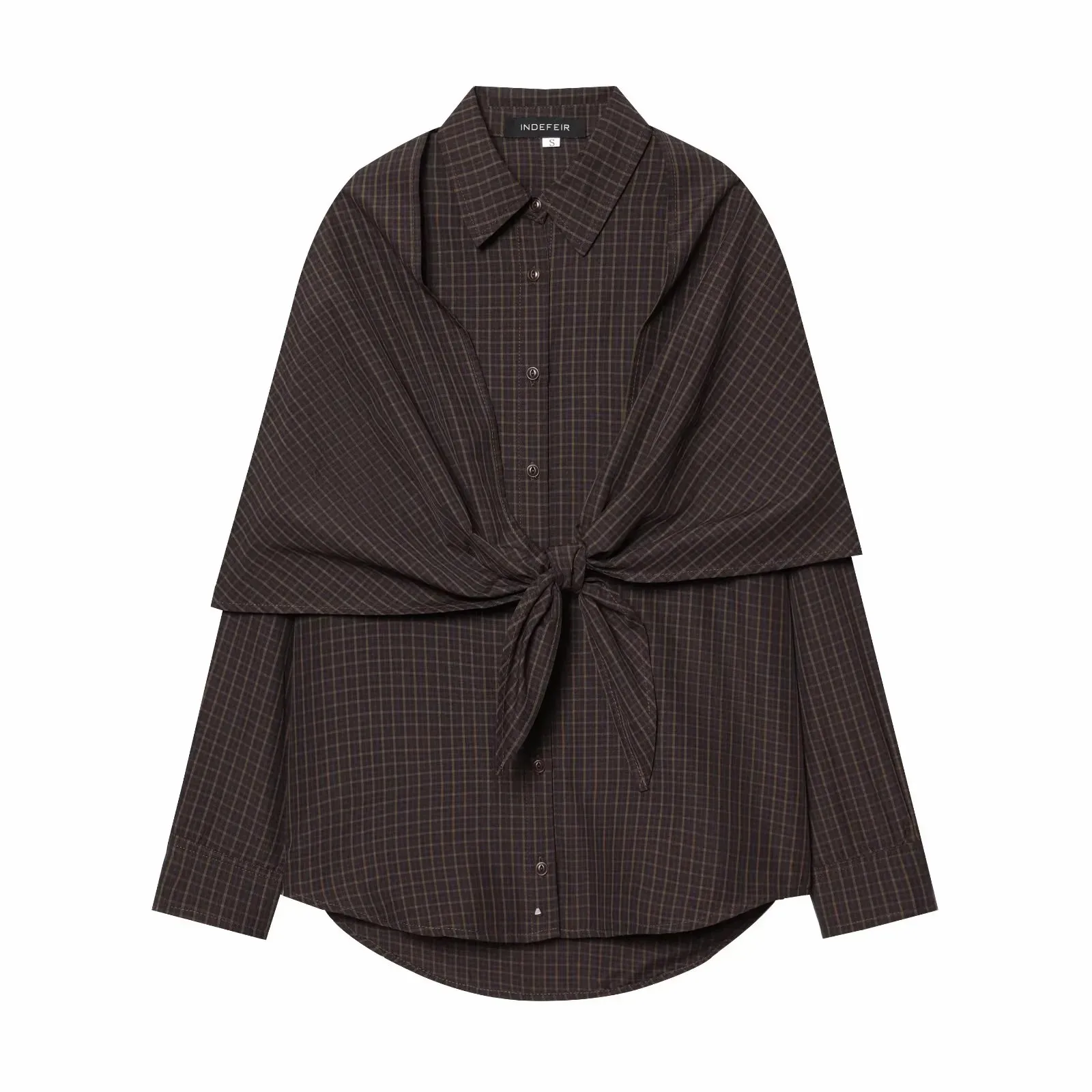 Women Spring Plaid Shirt Women Cape Scarf Button-Up Casual Layered Female Single Breasted Long Sleeved Shirt