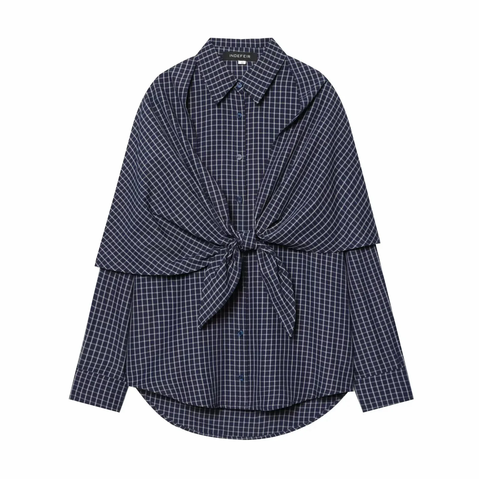 Women Spring Plaid Shirt Women Cape Scarf Button-Up Casual Layered Female Single Breasted Long Sleeved Shirt