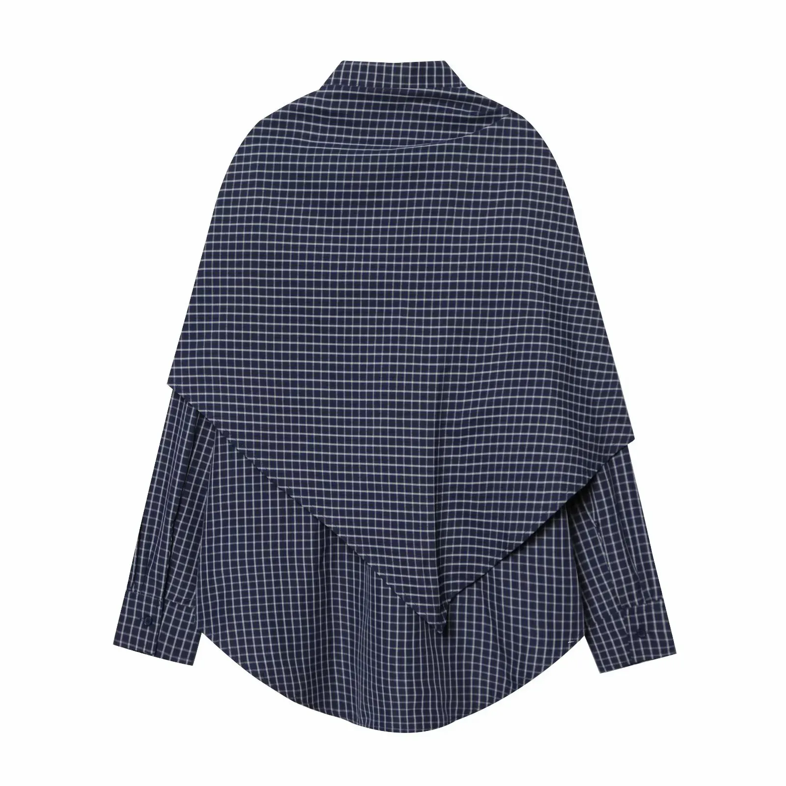 Women Spring Plaid Shirt Women Cape Scarf Button-Up Casual Layered Female Single Breasted Long Sleeved Shirt