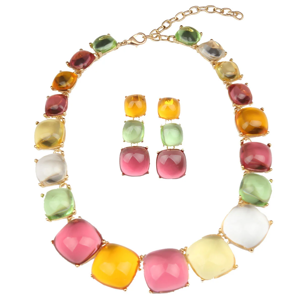 Bohemian style geometric jelly necklace and earrings set. High-quality waterproof jewelry. Birthday gift