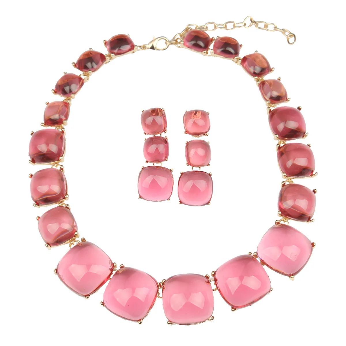 Bohemian style geometric jelly necklace and earrings set. High-quality waterproof jewelry. Birthday gift