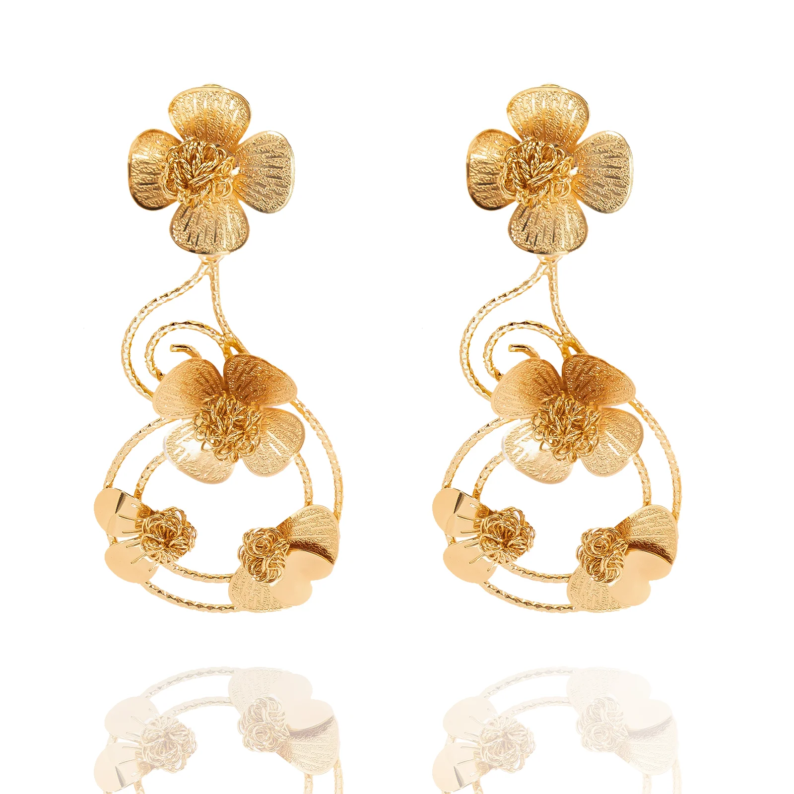 GZJPEI Fashion Statement Big Drop Earrings For Women Italian Dubai 18K Gold Color Large Flower Earring Fine Party Jewelry Gifts