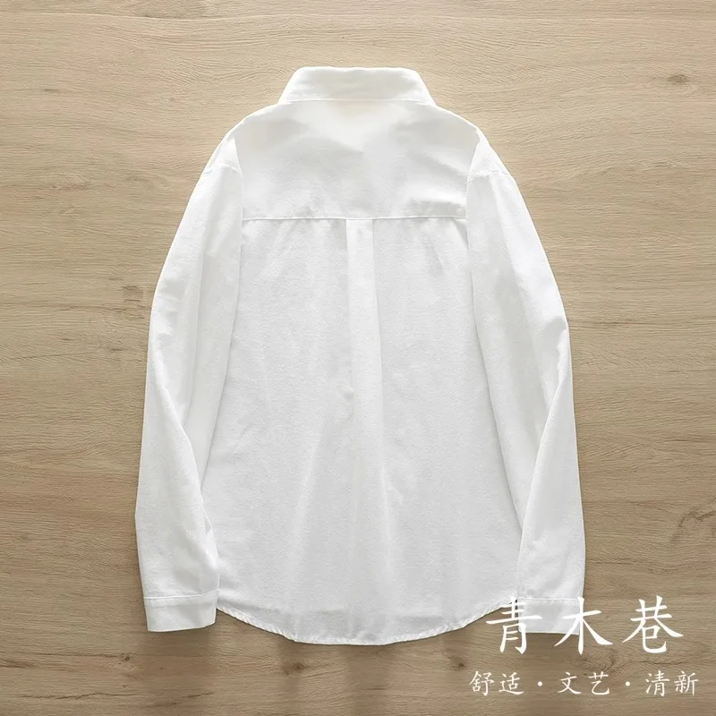 Pure Cotton Long-Sleeve Shirt for Women, New Spring and Autumn Style, Versatile, Artistic Sunflower Embroidery, 3D Cute Rabbit Shirt, Student Casual Layered Top