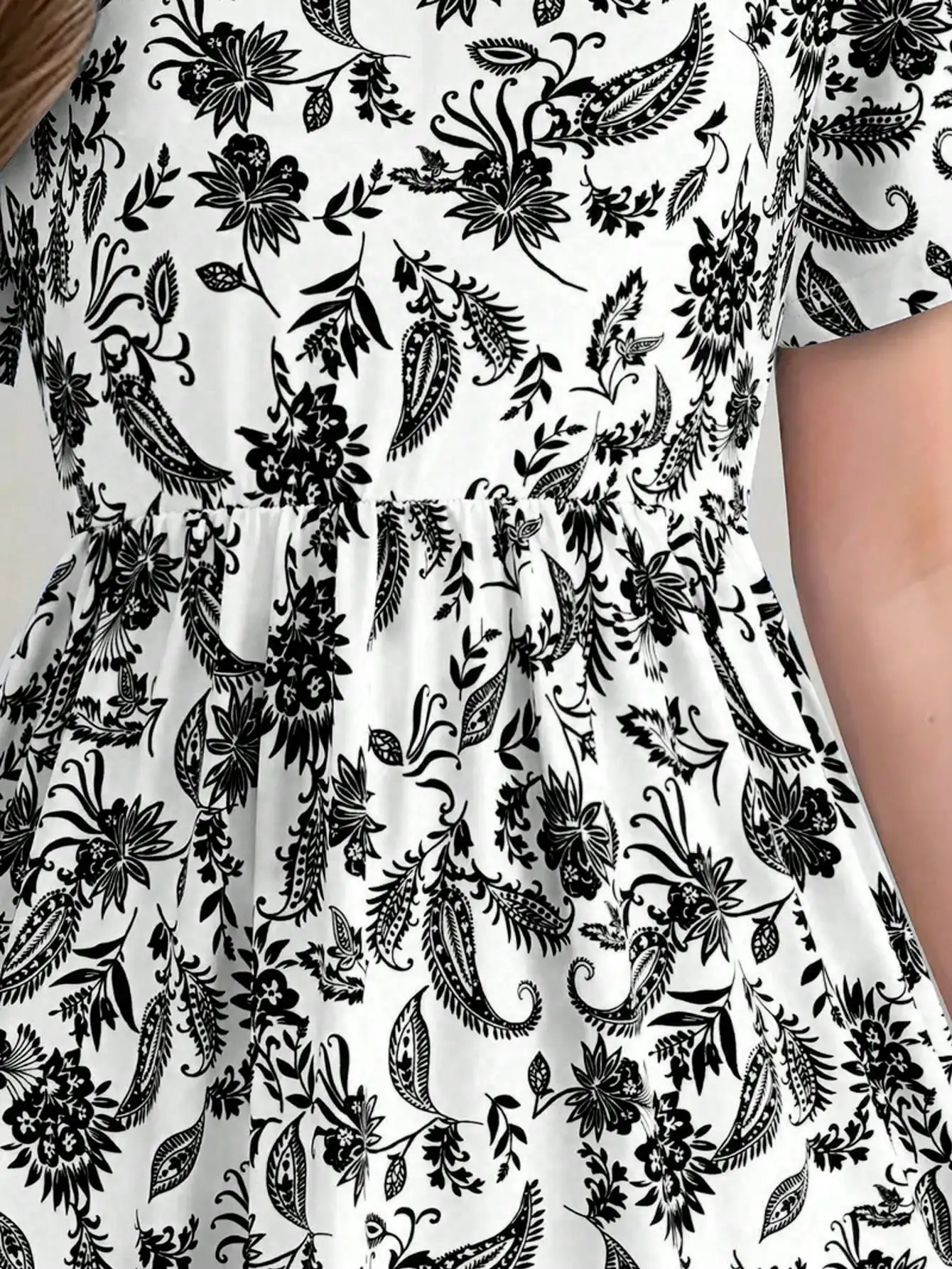 2026 Casual Bohemian Style Paisley Patterned Short Sleeved Mid Length Dress, Girls' Holiday Casual Dress, Summer Gift