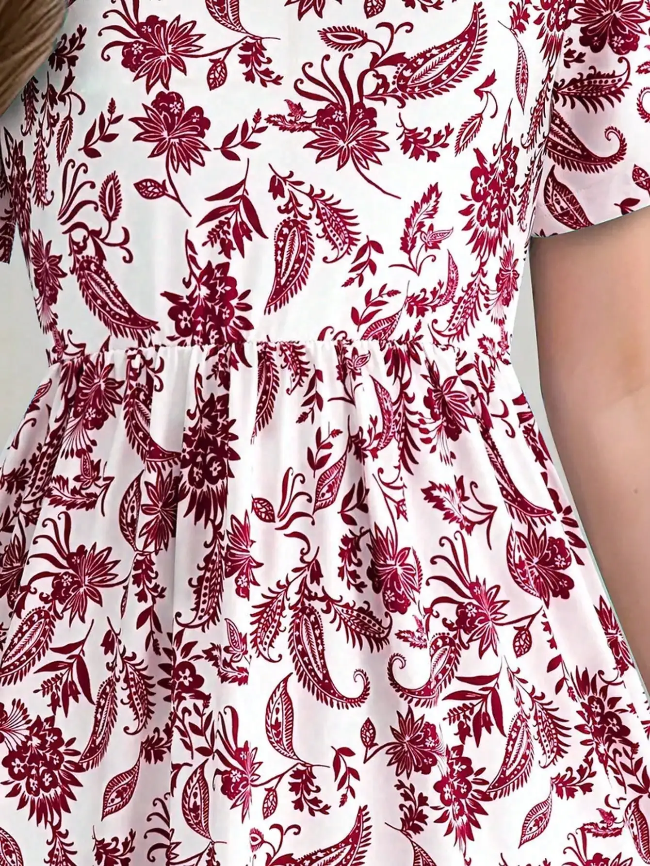 2026 Casual Bohemian Style Paisley Patterned Short Sleeved Mid Length Dress, Girls' Holiday Casual Dress, Summer Gift