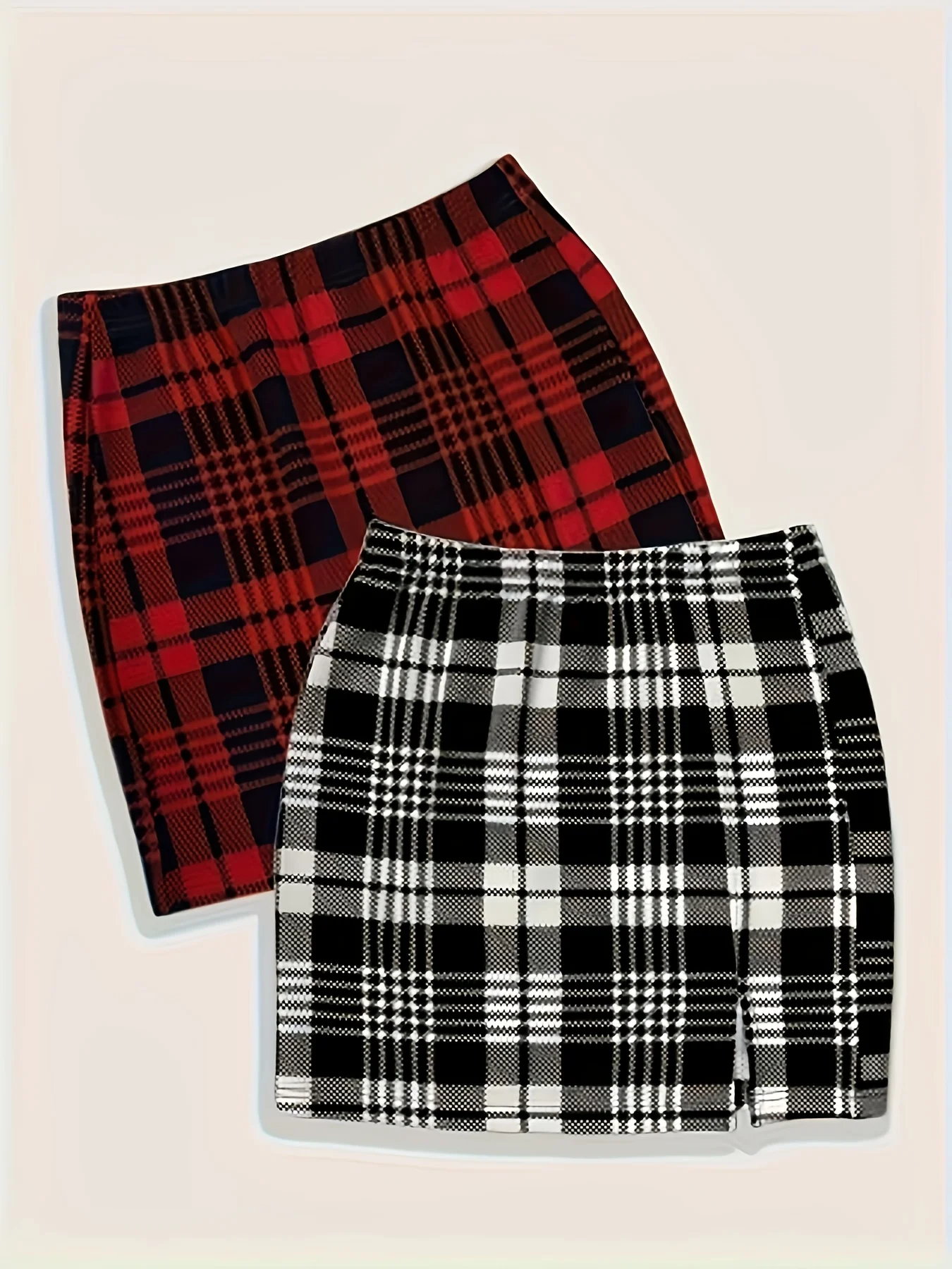 Plus Size Women's 2 Piece Plaid Skirt Set High Waist Bodycon Mini Skirts