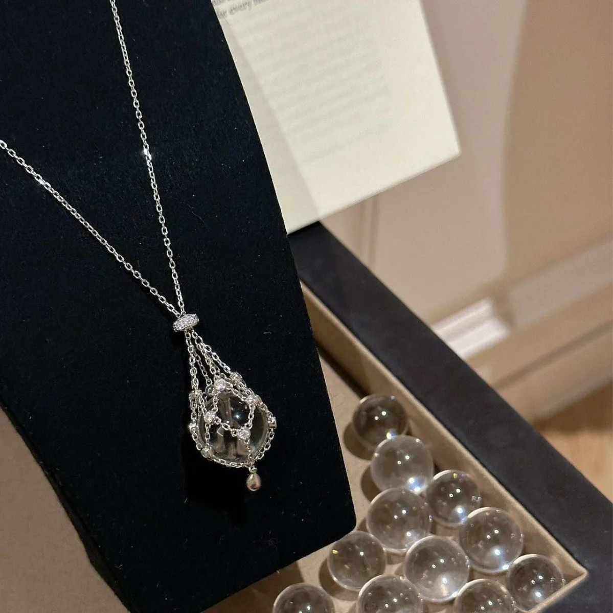 925 Sterling Silver White Crystal Starburst Mesh Pendant Telescopic Necklace Accessory-Niche Design,High-End,Versatile for Women