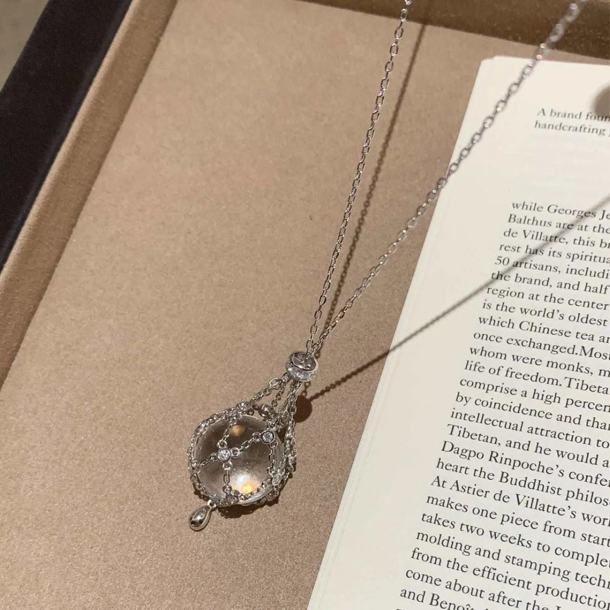 925 Sterling Silver White Crystal Starburst Mesh Pendant Telescopic Necklace Accessory-Niche Design,High-End,Versatile for Women