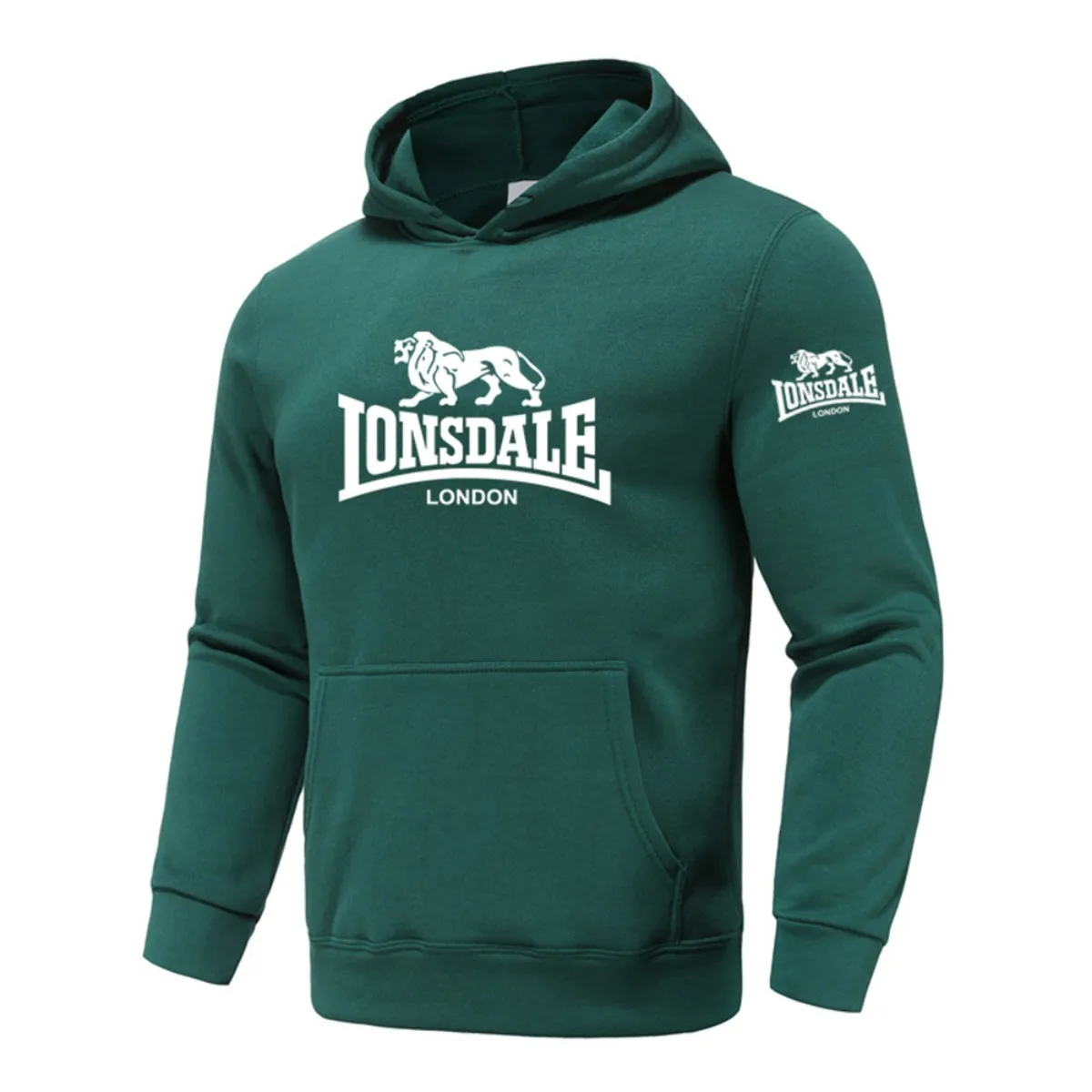 LONSDALE 2026 Spring Men's Printed Hooded Fashion Pullover Sweater Loose Fit Harajuku Casual Street Style Long Sleeve