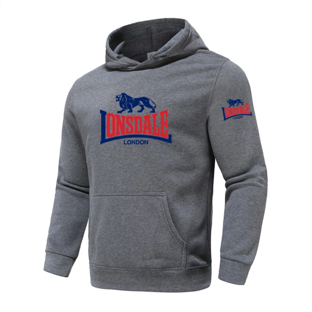 LONSDALE 2026 Spring Men's Printed Hooded Fashion Pullover Sweater Loose Fit Harajuku Casual Street Style Long Sleeve