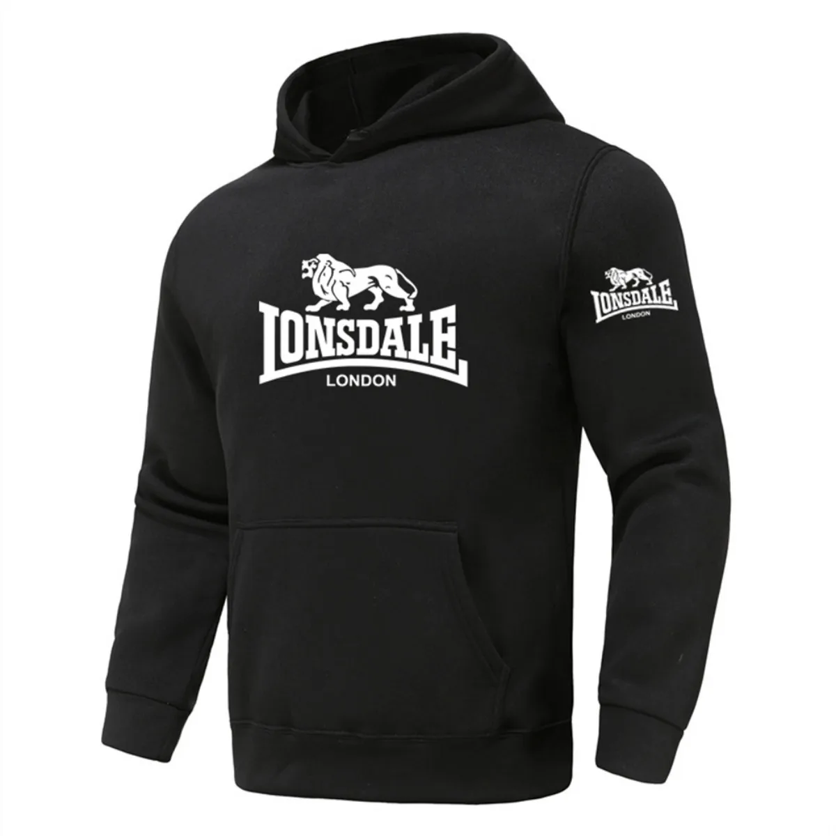 LONSDALE 2026 Spring Men's Printed Hooded Fashion Pullover Sweater Loose Fit Harajuku Casual Street Style Long Sleeve
