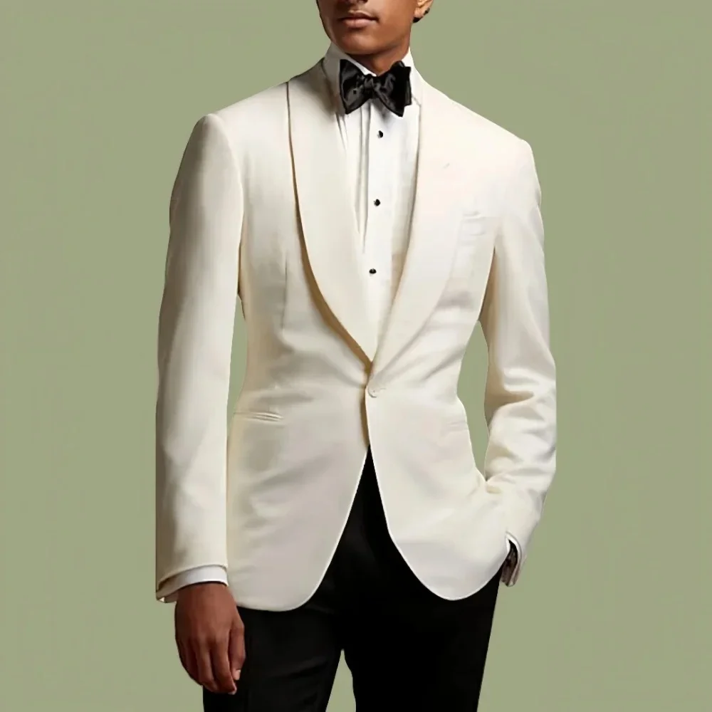 Men's Business Suit Ivory White Jacket With Collar Suitable For Weddings Banquets Beach Meetings Only 1 Jacket