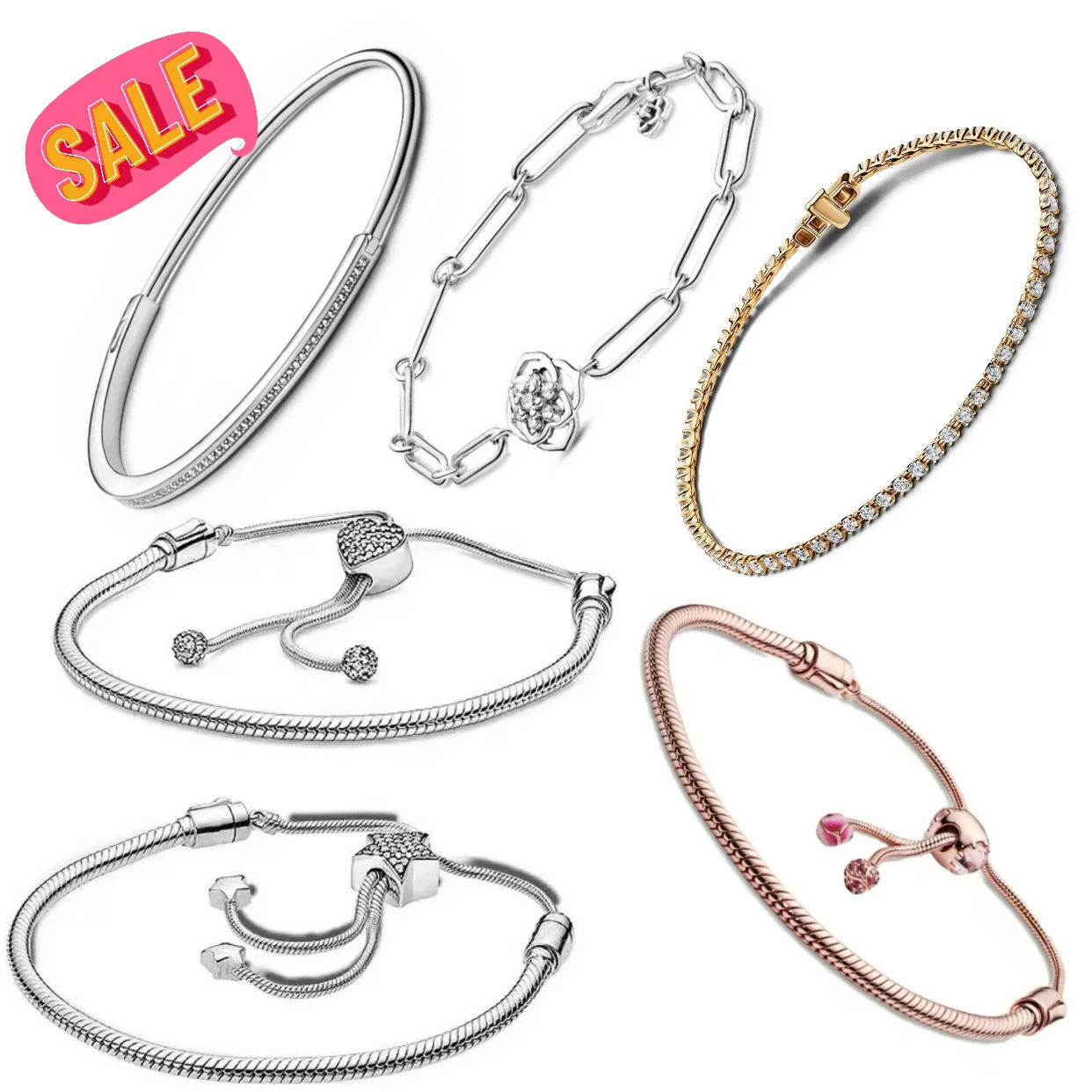 Star Shaped Adjustable Bracelet S925 Pure Silver Rose Snake Bone Chain DIY Accessories Charm Women's Jewelry Wedding Gifts