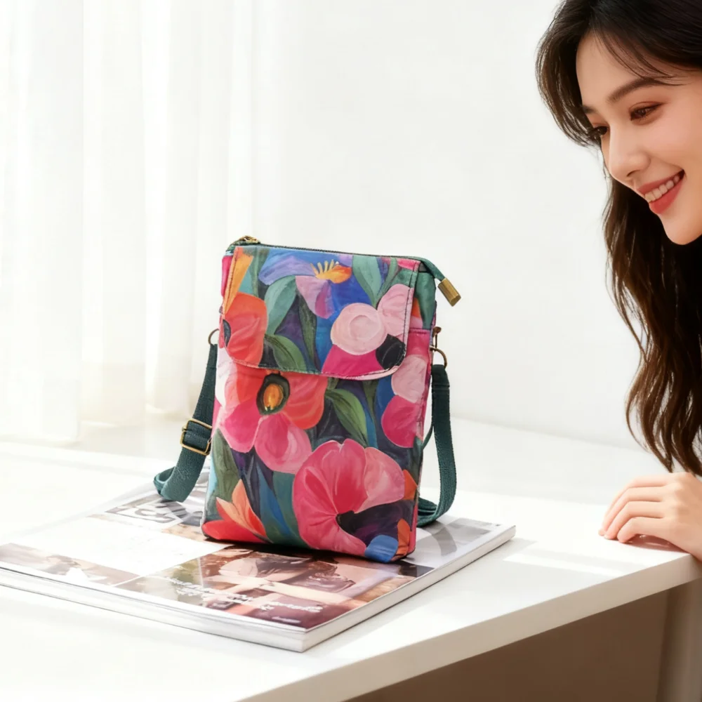 Fresh countryside fabric crossbody phone bag - floral five-layer crossbody women's bag