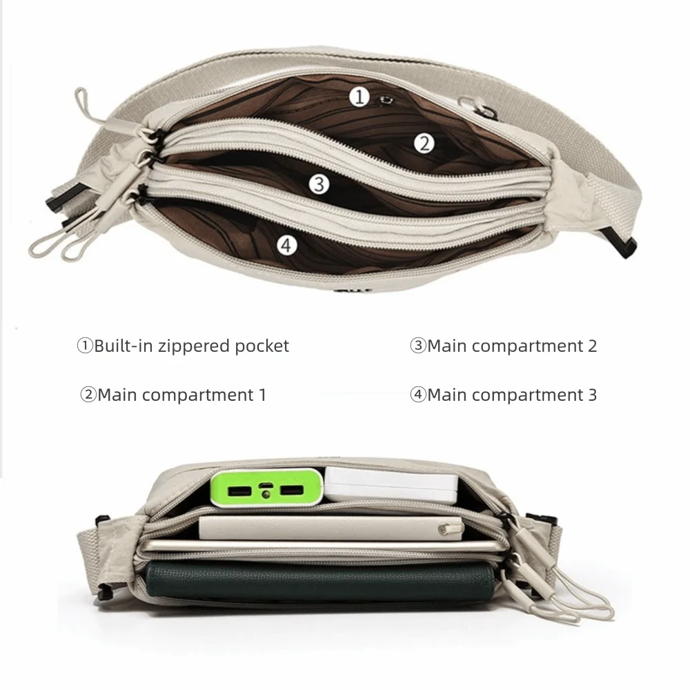 Trendy Soft Nylon Cloth Women Shoulder Bag Multiple Pockets Casual Style Messenger Bag Solid Color Crossbody Bags Party