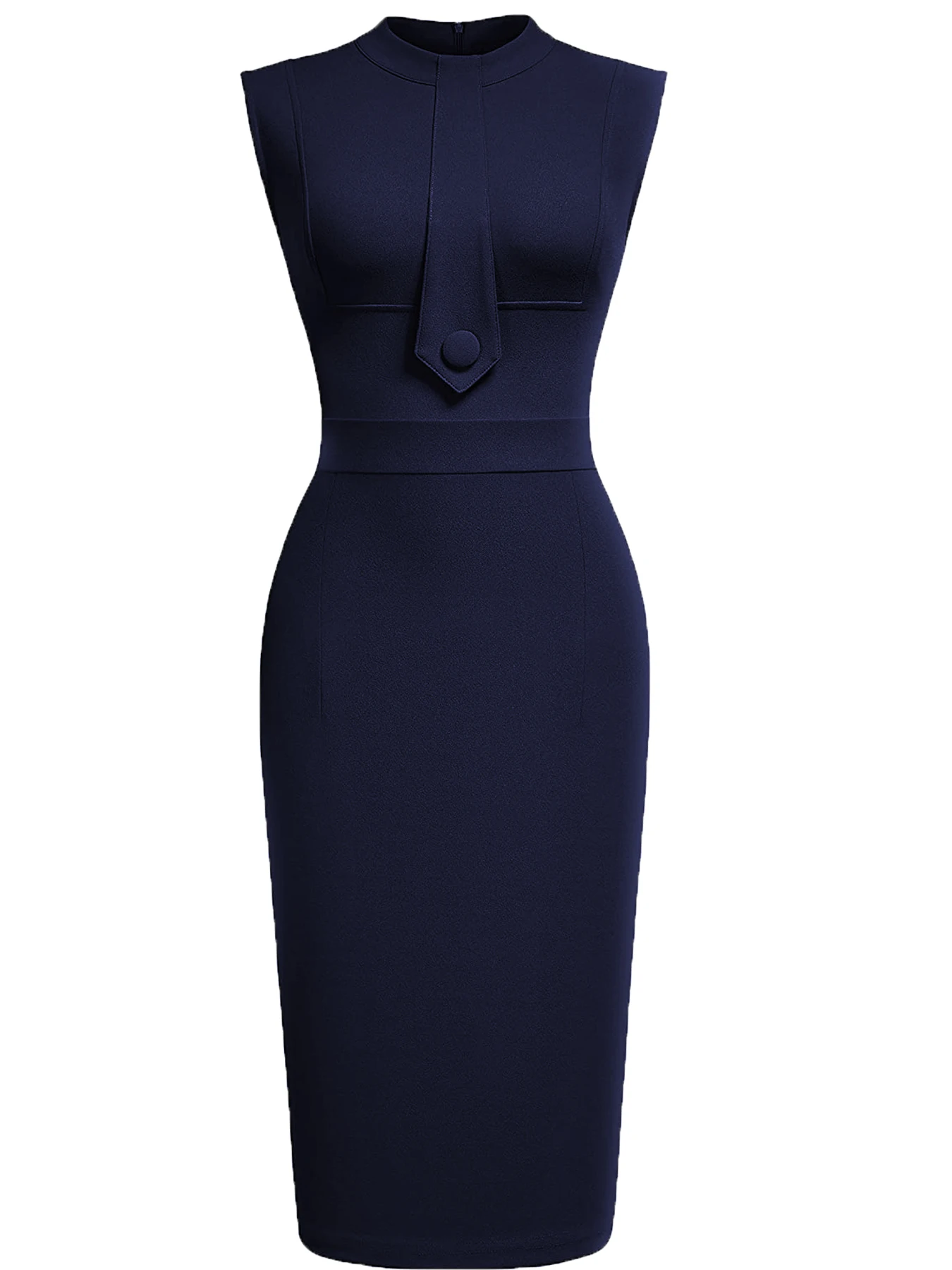 Women Sleeveless Ruched Vintage Slim Work Office Cocktail Party Knee Length Sheath Bodycon Pencil Slim Dress