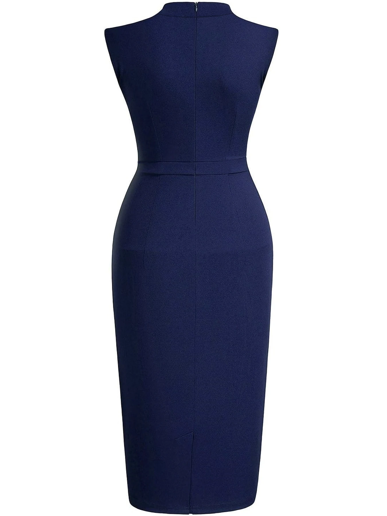 Women Sleeveless Ruched Vintage Slim Work Office Cocktail Party Knee Length Sheath Bodycon Pencil Slim Dress