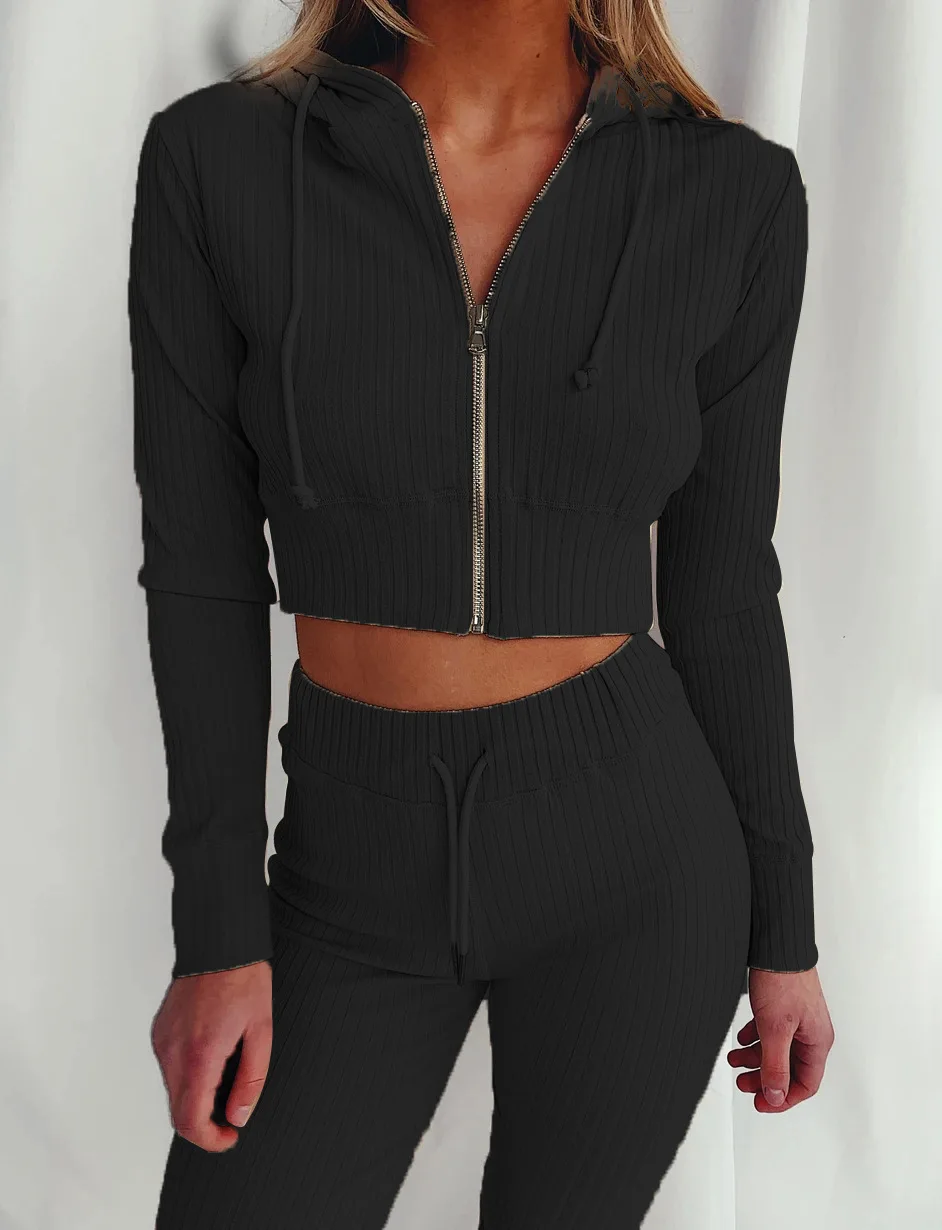Women's Slim Fit Hooded Long Sleeve Waist Suit Casual Sports Zipper Trendy Fashion 2026