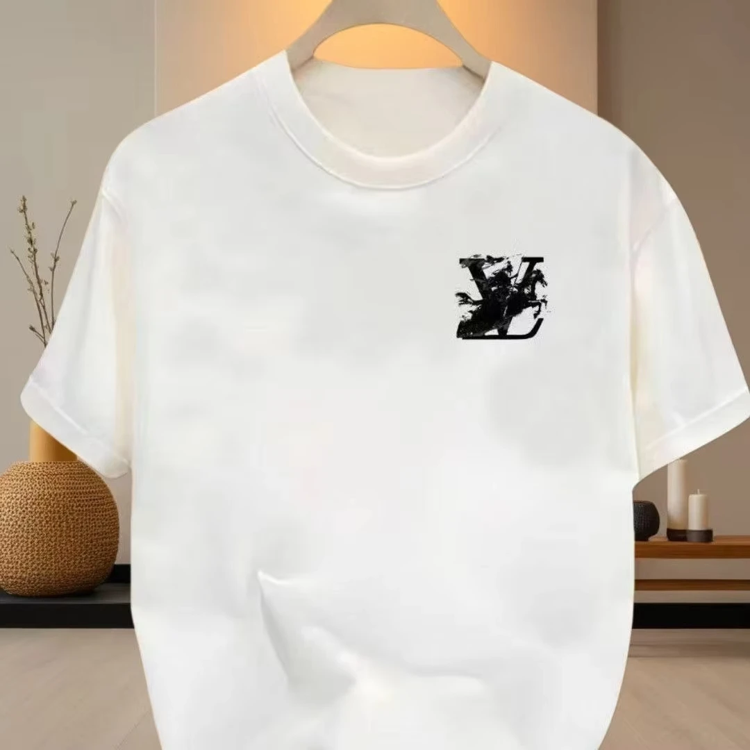 2026 Cotton New Fashion Couple Short Sleeved Summer Casual Letter T-shirt Printed Loose Round Neck Top for Men and Women