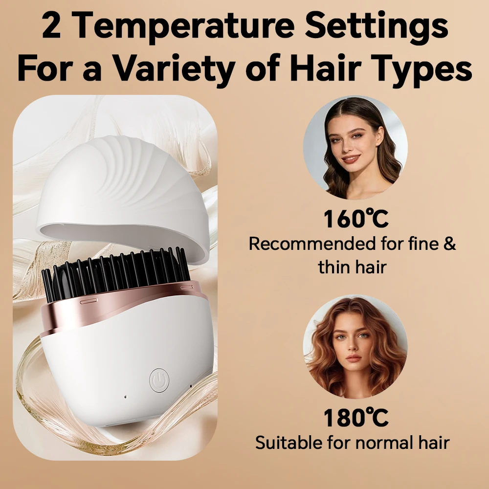 Mini Straightener USB Rechargeable Hair Straightener Brush - Anti-Scald Shell, Cordless Straightening Comb for Smooth Hairstyle