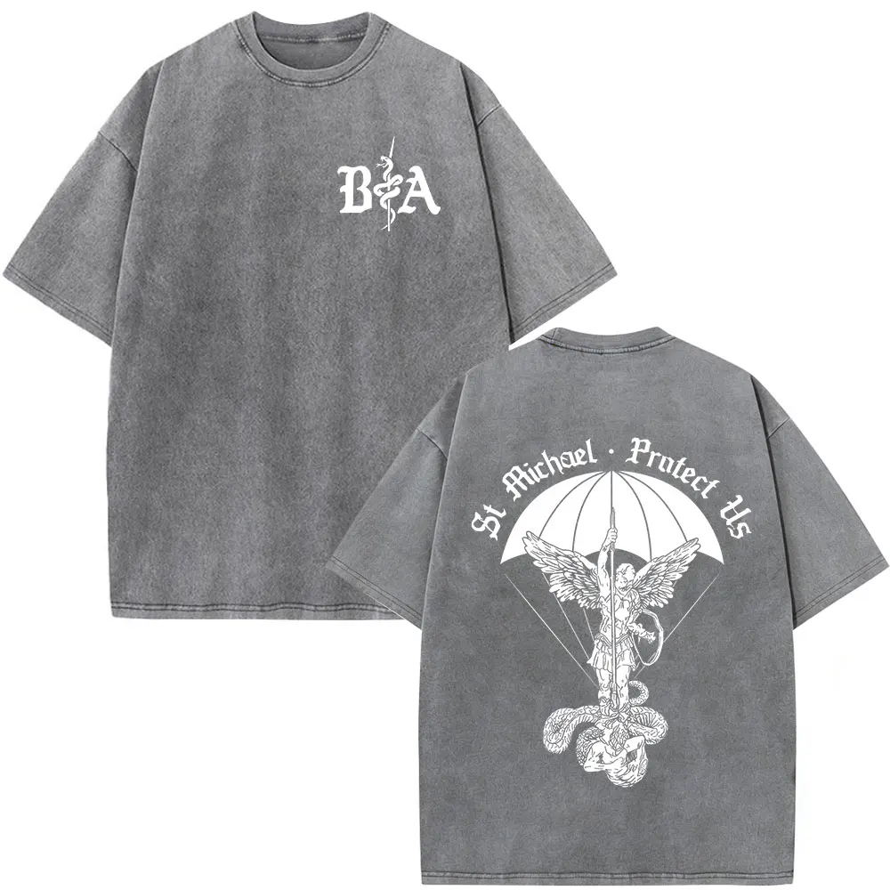 Vintage Washed Justicia Brothers in Arms Double Sided Print T-shirt Men Clothing Casual Cotton Oversized Short Sleeves T Shirts
