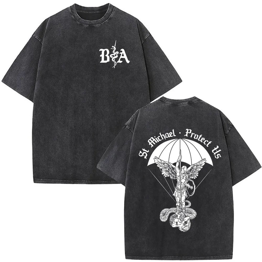 Vintage Washed Justicia Brothers in Arms Double Sided Print T-shirt Men Clothing Casual Cotton Oversized Short Sleeves T Shirts