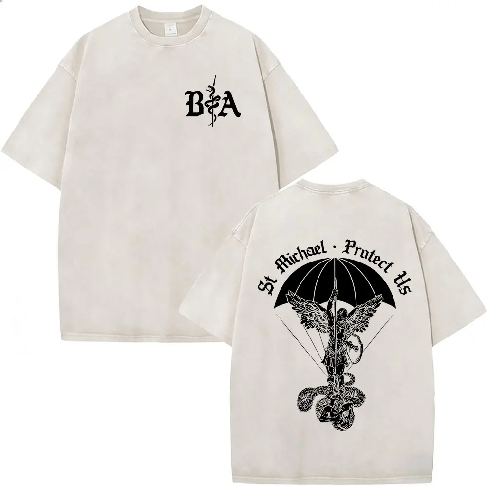 Vintage Washed Justicia Brothers in Arms Double Sided Print T-shirt Men Clothing Casual Cotton Oversized Short Sleeves T Shirts