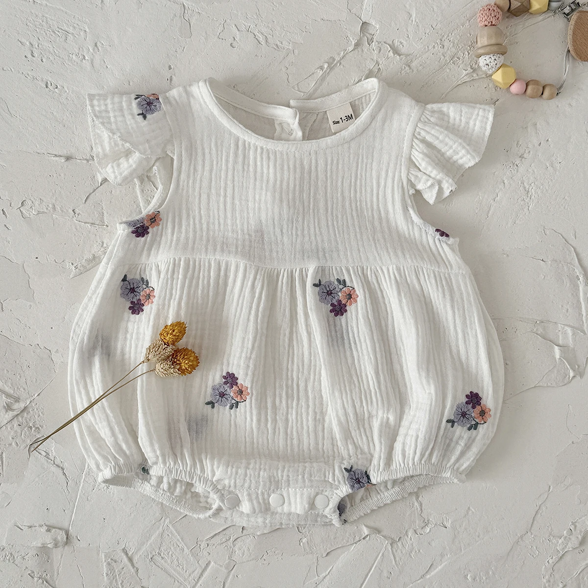 Baby Summer Flower Embroidery Short Sleeve Triangle Jumpsuit Girl Baby Sweet Cute Jumpsuit  for Summer Toddlers and Baby