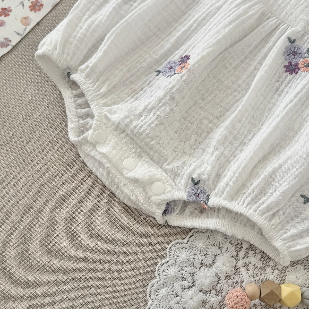 Baby Summer Flower Embroidery Short Sleeve Triangle Jumpsuit Girl Baby Sweet Cute Jumpsuit  for Summer Toddlers and Baby