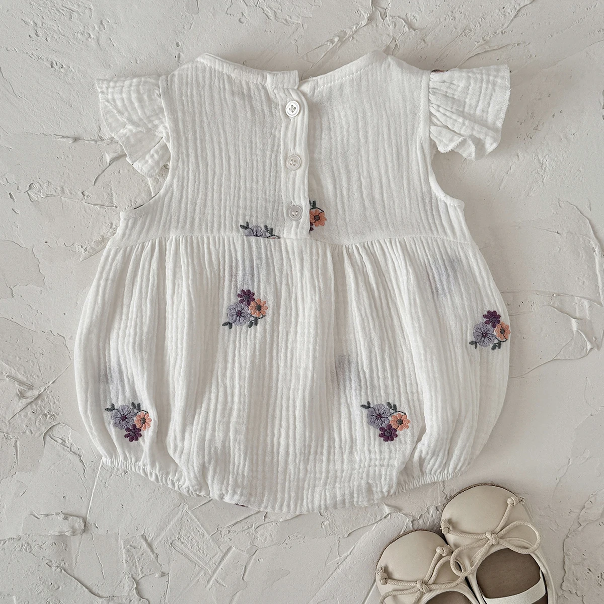 Baby Summer Flower Embroidery Short Sleeve Triangle Jumpsuit Girl Baby Sweet Cute Jumpsuit  for Summer Toddlers and Baby