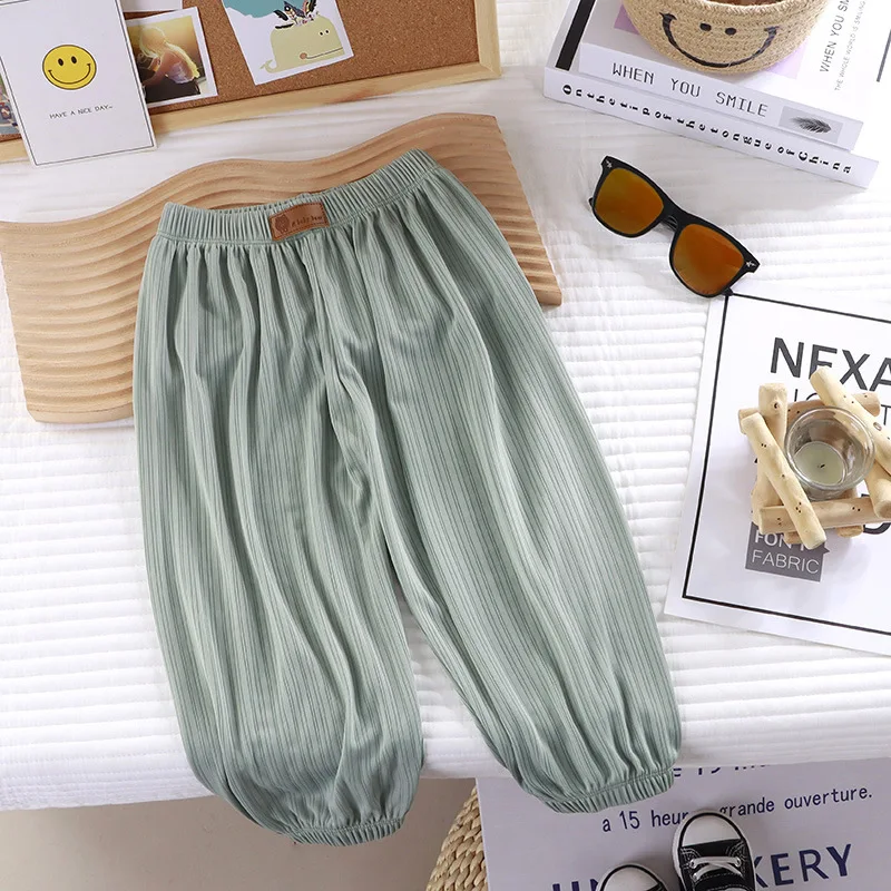 2026 Kids Summer Ice Silk Mosquito Repellent Pants Breathable Harem Pants Thin Boys Girls Casual Mosquito Pants