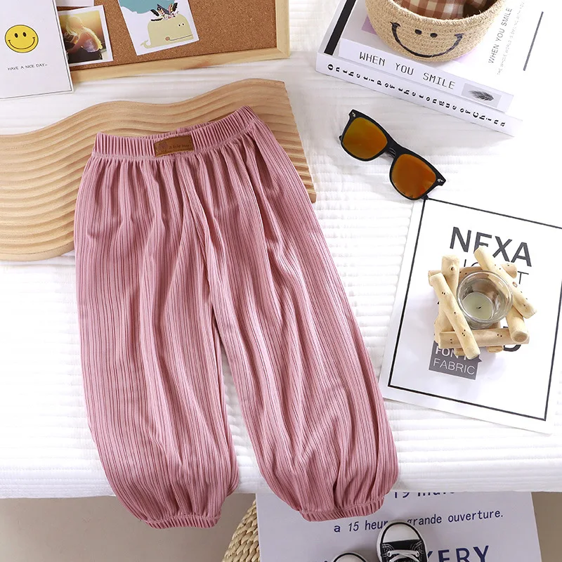 2026 Kids Summer Ice Silk Mosquito Repellent Pants Breathable Harem Pants Thin Boys Girls Casual Mosquito Pants
