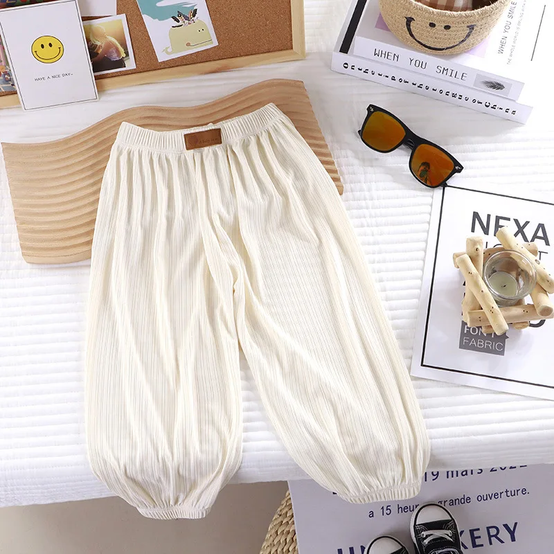 2026 Kids Summer Ice Silk Mosquito Repellent Pants Breathable Harem Pants Thin Boys Girls Casual Mosquito Pants