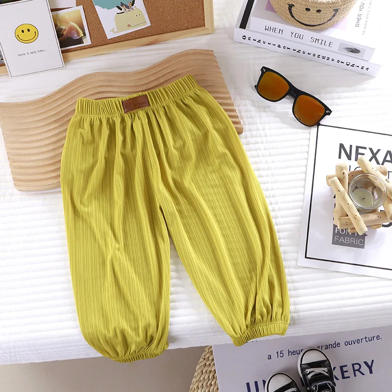 2026 Kids Summer Ice Silk Mosquito Repellent Pants Breathable Harem Pants Thin Boys Girls Casual Mosquito Pants