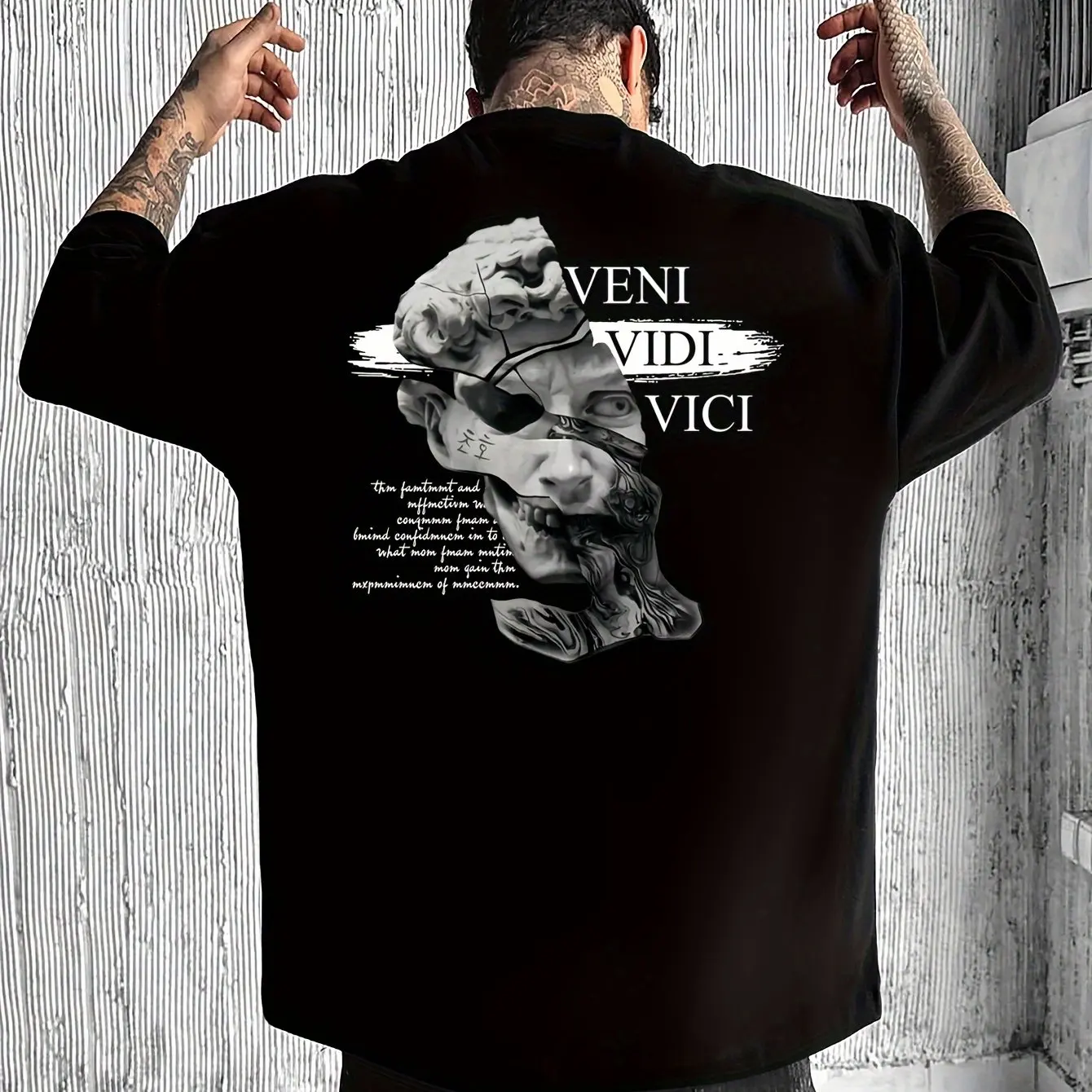Veni Vidi Vici Men's T-shirt Twisted David Statue Printed Street Fashion Casual Cotton T-shirt