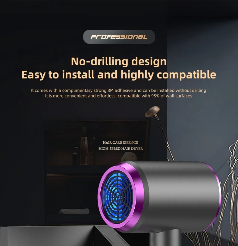 2026 High-Speed Hair Dryer 1600W, Hotel, Non Perforated Wall Mounted High-Power Non Perforated Bathroom, Bathroom, 220v