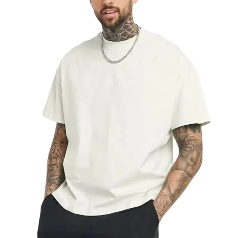 2026 Summer Fashion New Cotton White Solid T-shirt Men's Large Size Casual Round Neck Men's Basic T-shirt High Quality Classic