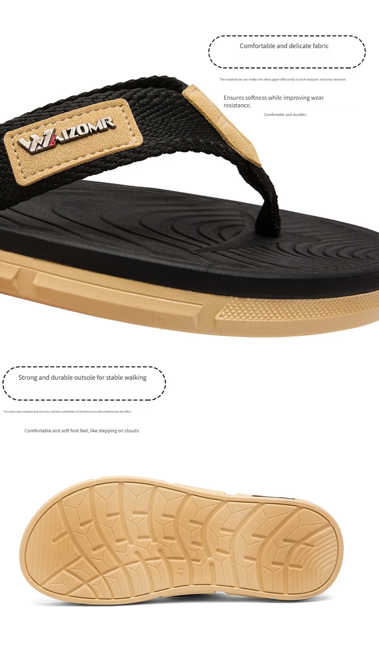 Men's Non-Slip Flip Flops Breathable Wear-Resistant Thong Sandals Casual Beach Slippers Comfortable Soft Sole