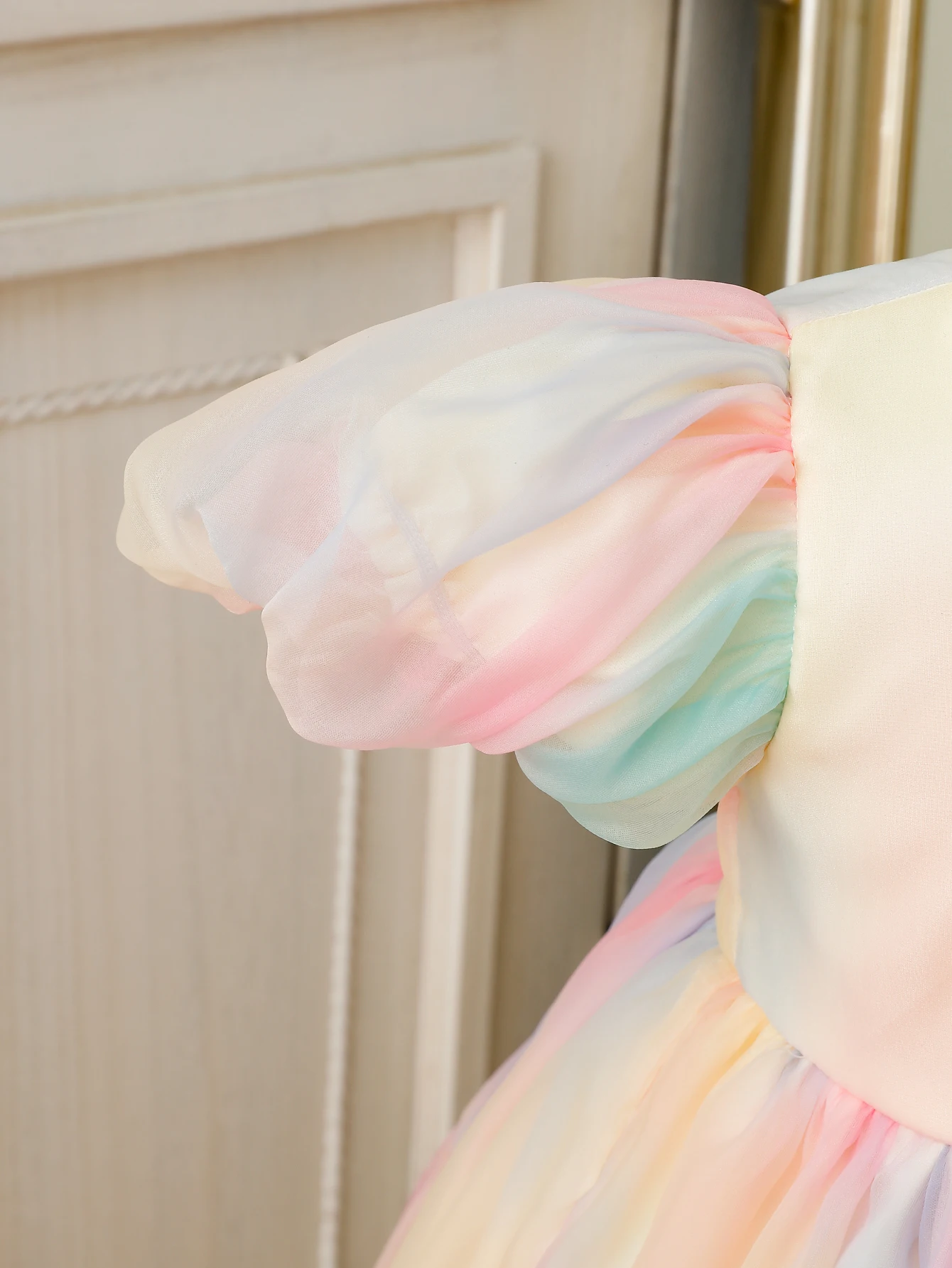 Summer New Gradient Rainbow Tulle Princess Skirt for Girls Elegant Fairy Tale Style Children's Dress