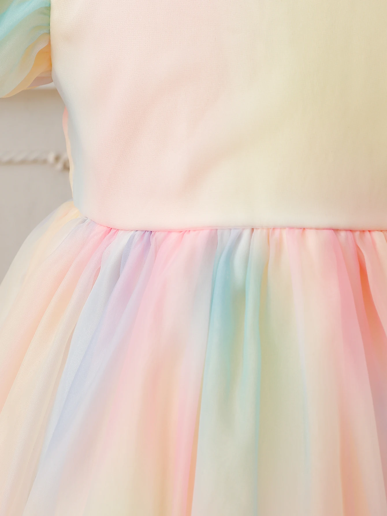 Summer New Gradient Rainbow Tulle Princess Skirt for Girls Elegant Fairy Tale Style Children's Dress