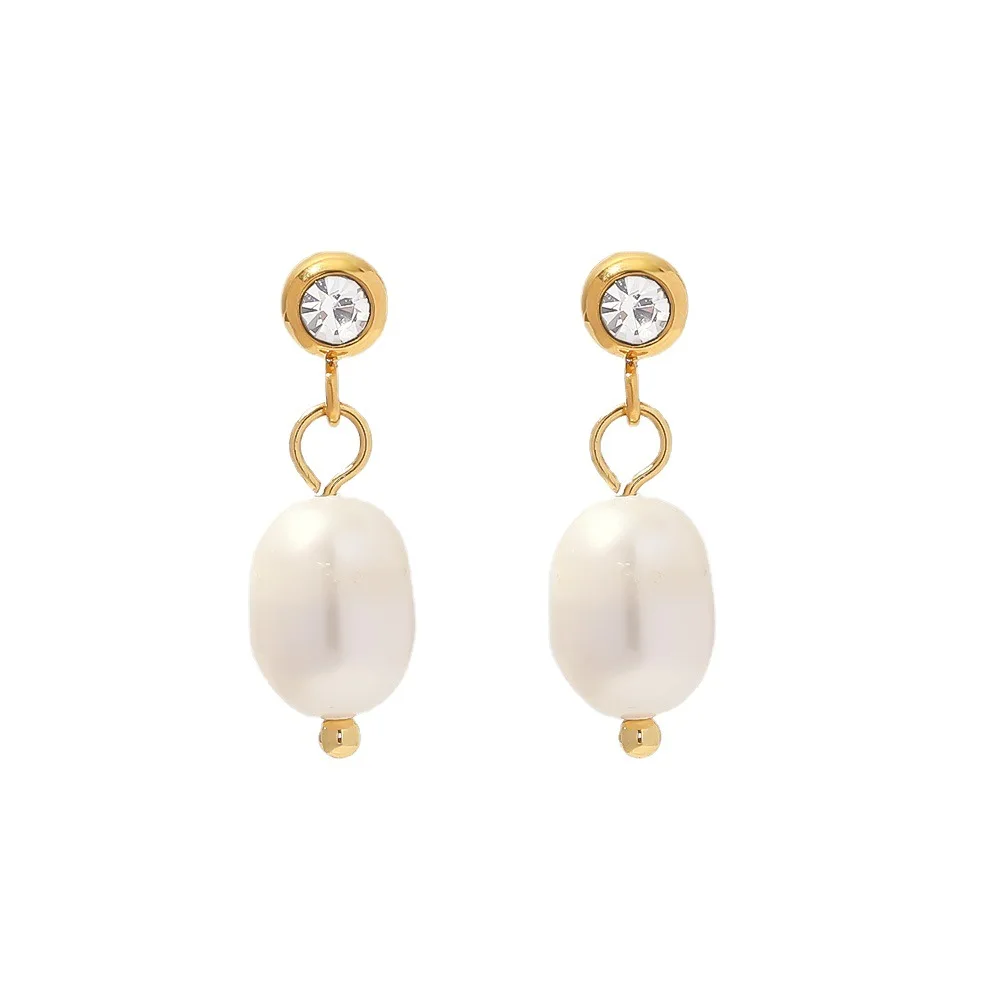 2PCS Western-Style Earrings: Natural Freshwater Pearl & Diamond-Accented Studs—Versatile and Fade-Resistant
