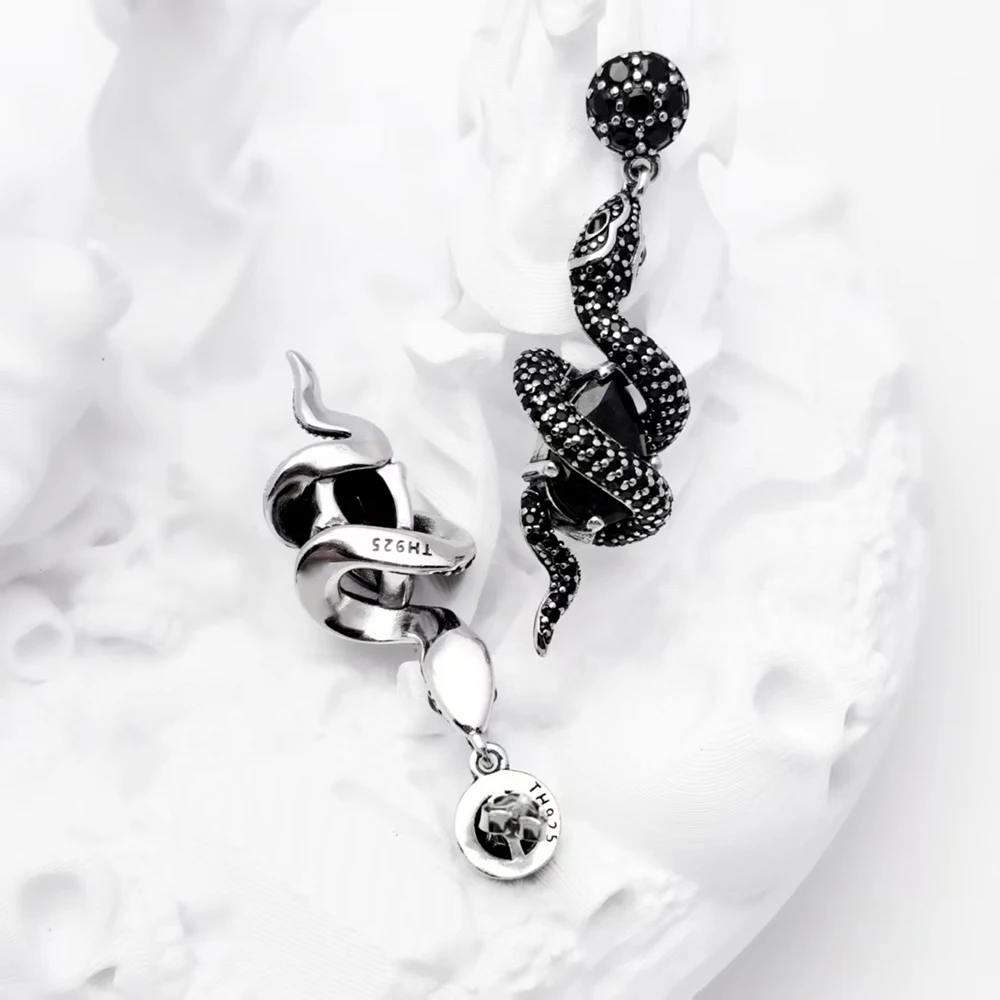 Drop Earrings Black Snake with Stone Vintage Gift For Women High Quality Real 925 Sterling Silver Fine Jewelry