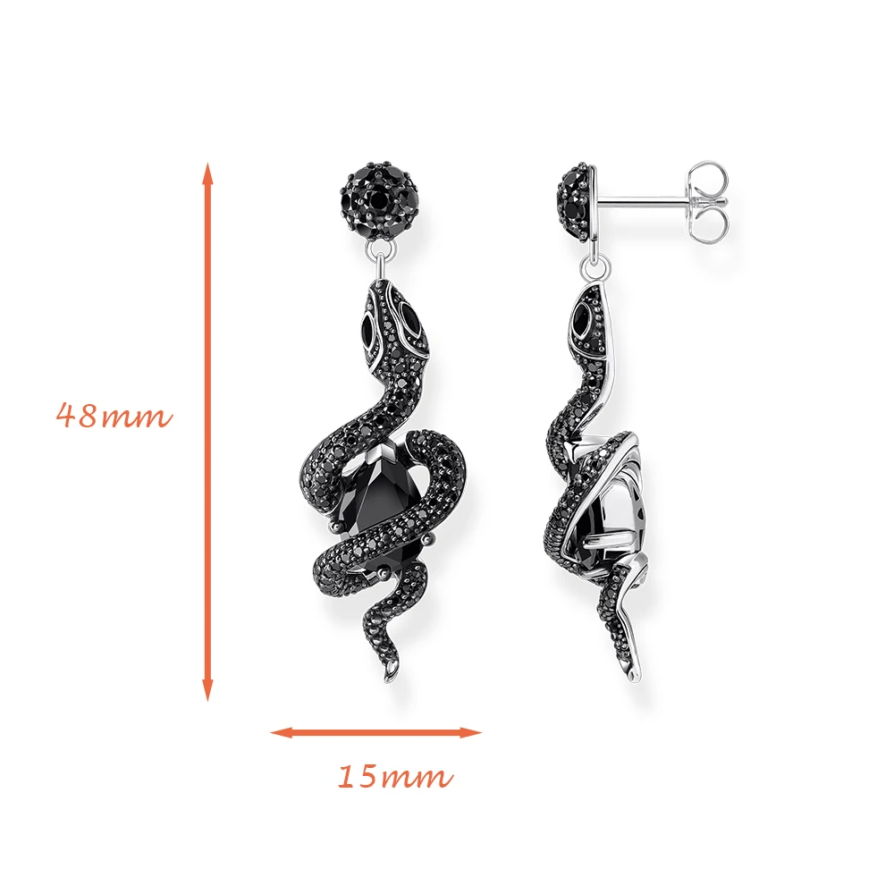 Drop Earrings Black Snake with Stone Vintage Gift For Women High Quality Real 925 Sterling Silver Fine Jewelry