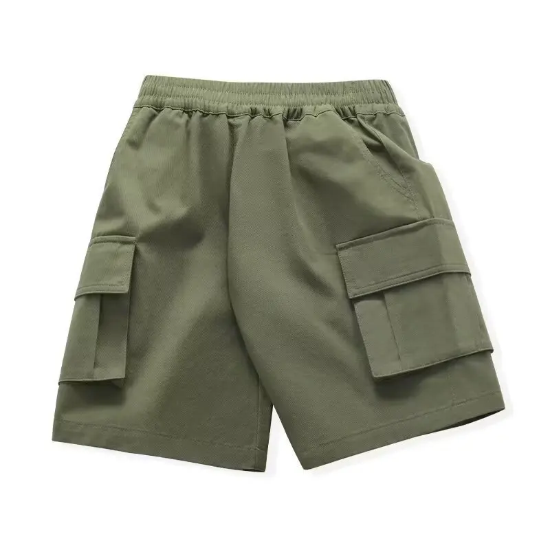 New Summer Teenage Boys Shorts Pants Casual Solid Color Loose Knee-Length Cargo Pants For Kids 3-14 Years Children Trousers