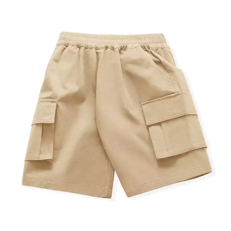 New Summer Teenage Boys Shorts Pants Casual Solid Color Loose Knee-Length Cargo Pants For Kids 3-14 Years Children Trousers