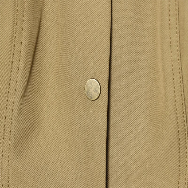 Military Style Utility Jacket Women Khaki Stand Collar Button Front Pocket Detail Casual Outfit