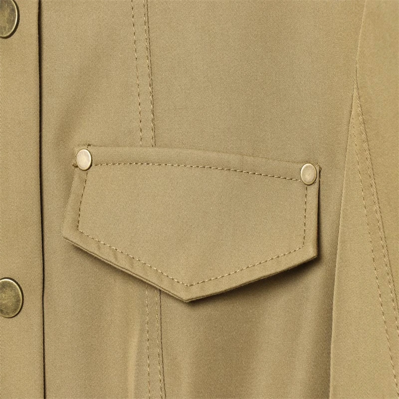 Military Style Utility Jacket Women Khaki Stand Collar Button Front Pocket Detail Casual Outfit