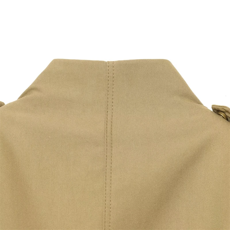 Military Style Utility Jacket Women Khaki Stand Collar Button Front Pocket Detail Casual Outfit