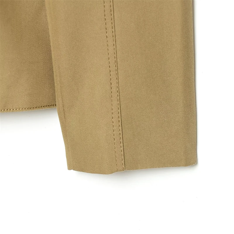 Military Style Utility Jacket Women Khaki Stand Collar Button Front Pocket Detail Casual Outfit